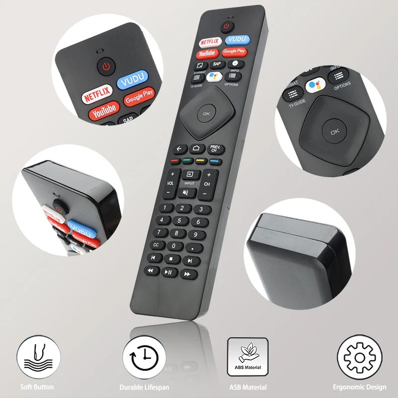 For NH800UP RF402A-V14 IR Philips-Android-TV-Remote-Control-Replacement With Netflix VuDu YouTube Google Play Buttons