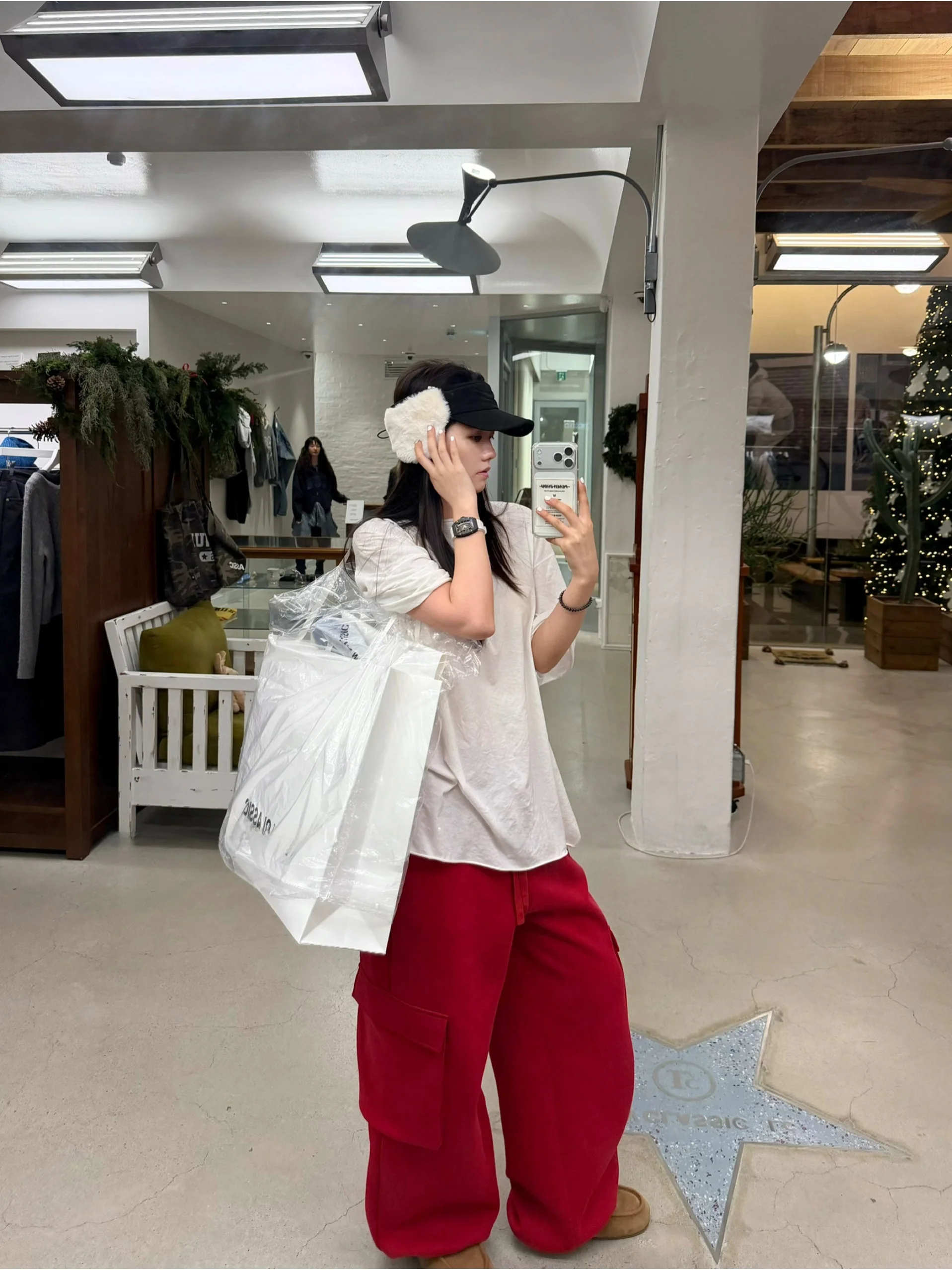

PEACHZHOU Fleece Lined Wide Leg Pants Adjustable Waist Pocket Pants Lazy Style Casual Trousers for Women Cotton Blend Fabric