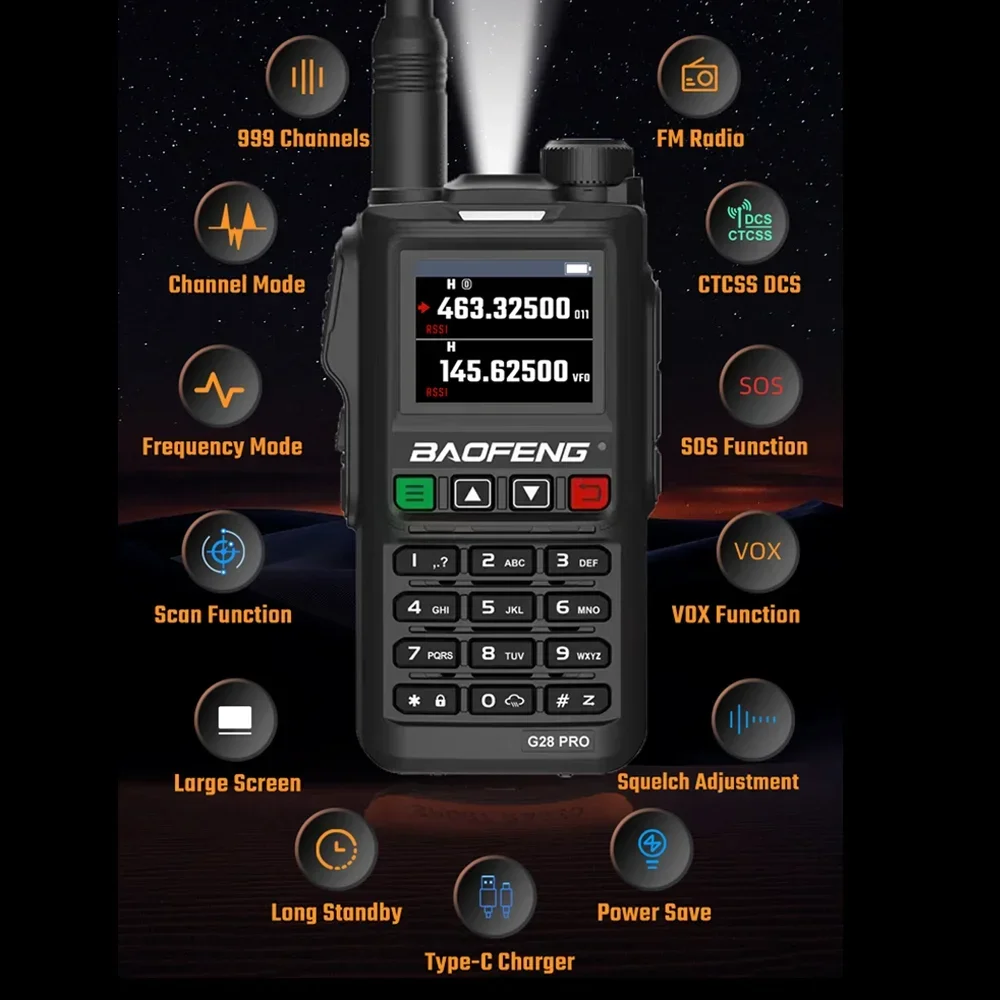 2025 Baofeng UV-G28 Pro 10 واط لاسلكي 4 نطاقات UHF VHF Type-C شاحن 999 CH اتجاهين أجهزة الراديو قوية UV18H UV18 جهاز الإرسال والاستقبال