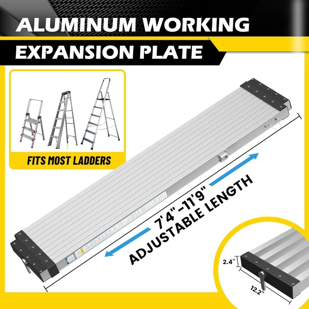 4'9"-7'8" Aluminum Work Plank, Nuvium Telescoping Plank Ladder Accessory Pro, 550 lbs Max Load, Fully Riveted Extension Plank