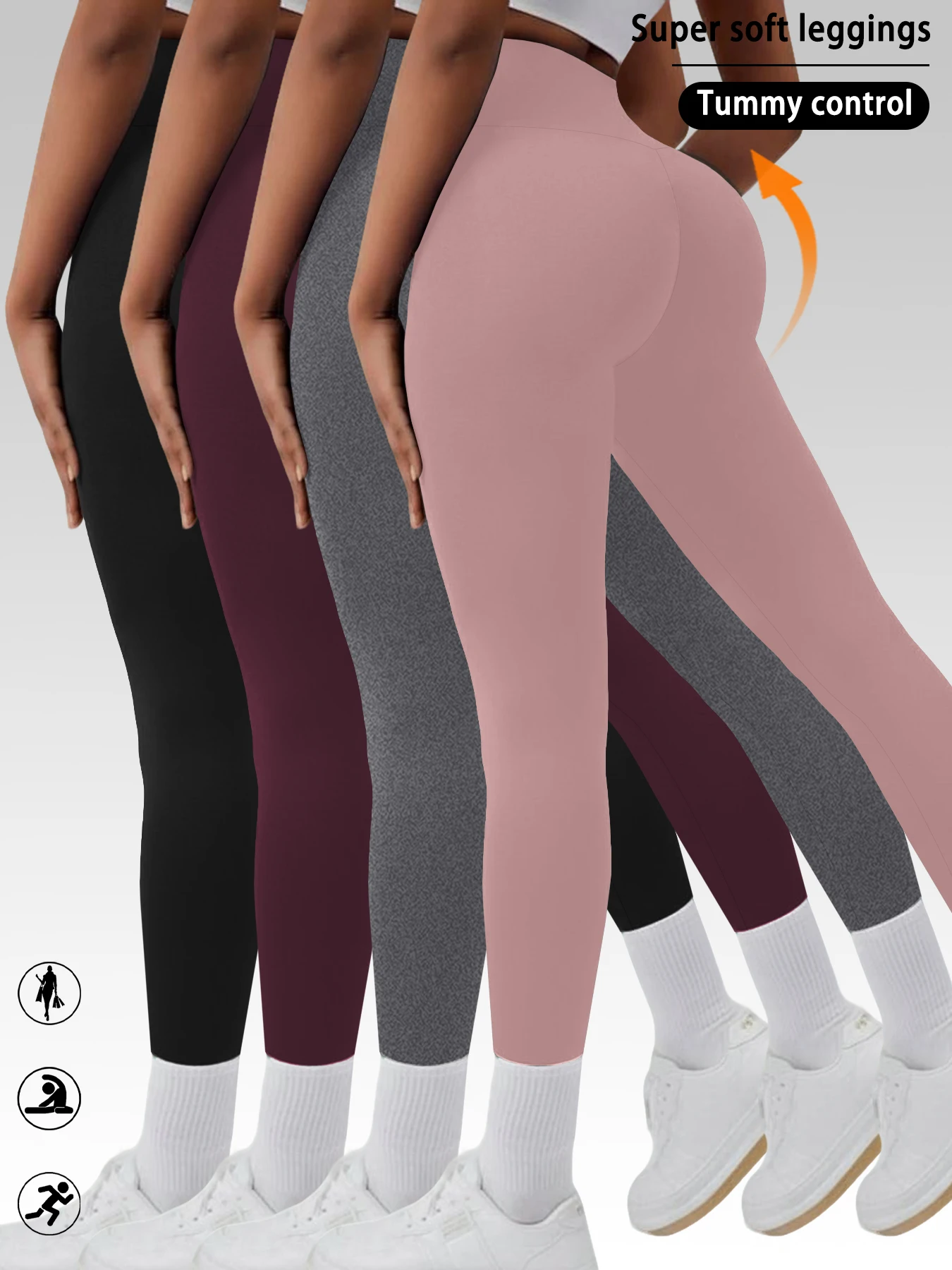 

4 пары супермягких леггинсов для женщин, с высокой талией, утягивающие, непрозрачные, для тренировок, йоги и бега