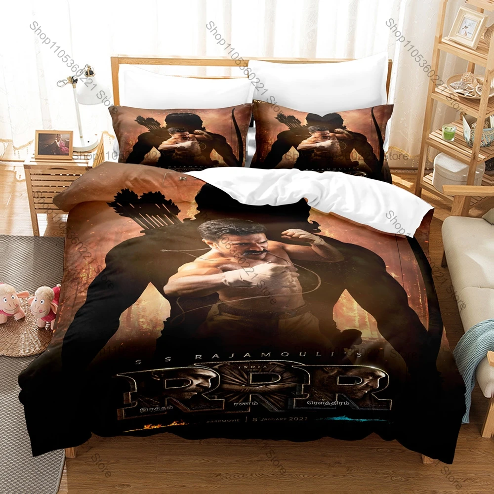 Roudram Ranam Rudhiram Duvet Cover + 2 Pillowcases, Popular Indian Movie Print Bedding Set, Soft Linens for Film Bedroom Decor