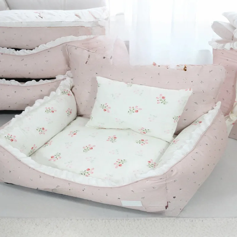 Dream pink floral puppy nest cat nest pet sofa bed removable and washable soft and comfortable