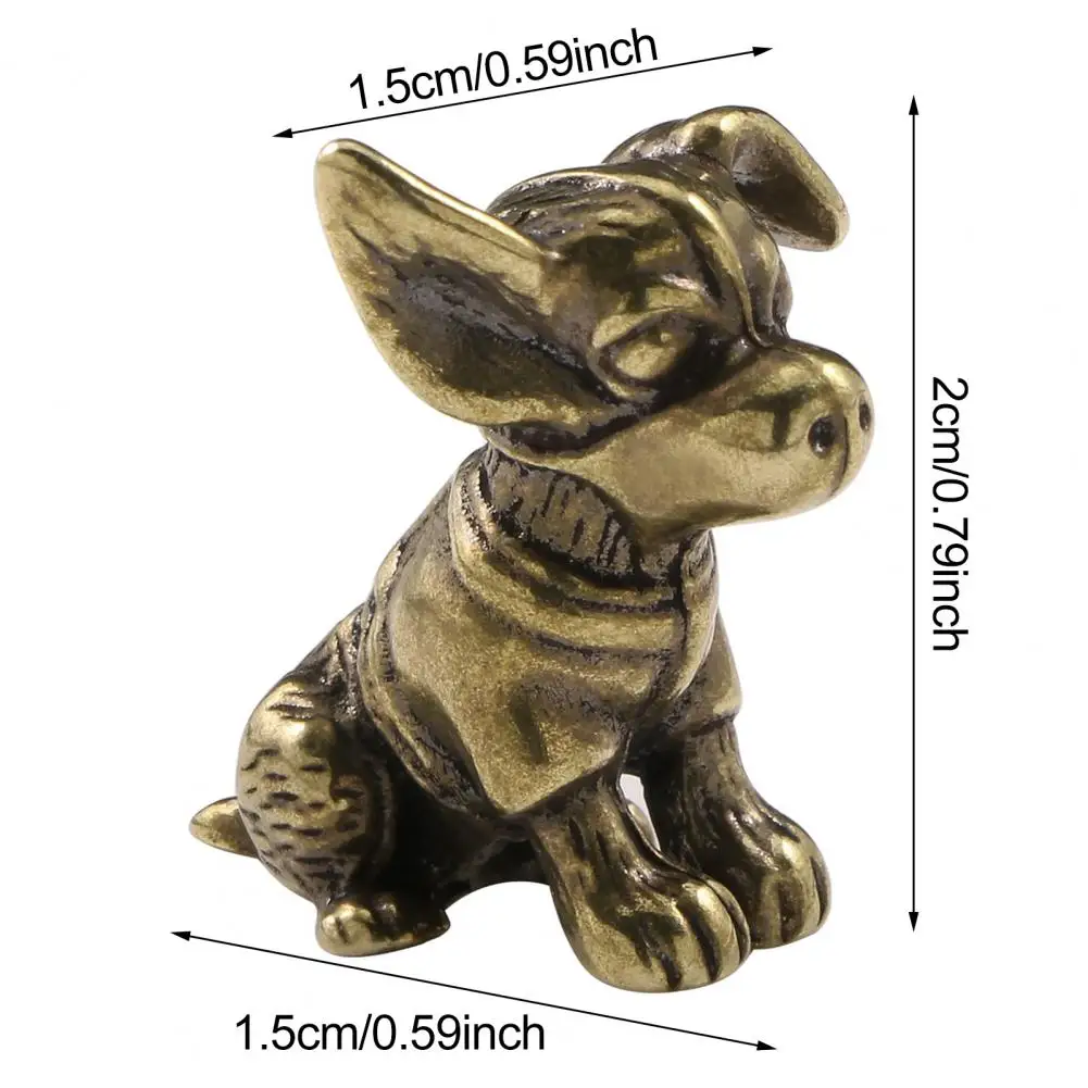 Brass Dog Figurine Vintage Puppy Model Mini Animal Metal Statue Sculpture Tea Pet Desktop Feng Shui Desktop Decoration