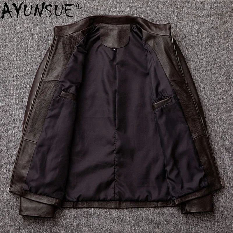 AYUNSUE-chaqueta de cuero genuino para hombre, abrigo Bomber de vaca, ropa de otoño, 100%, 2024