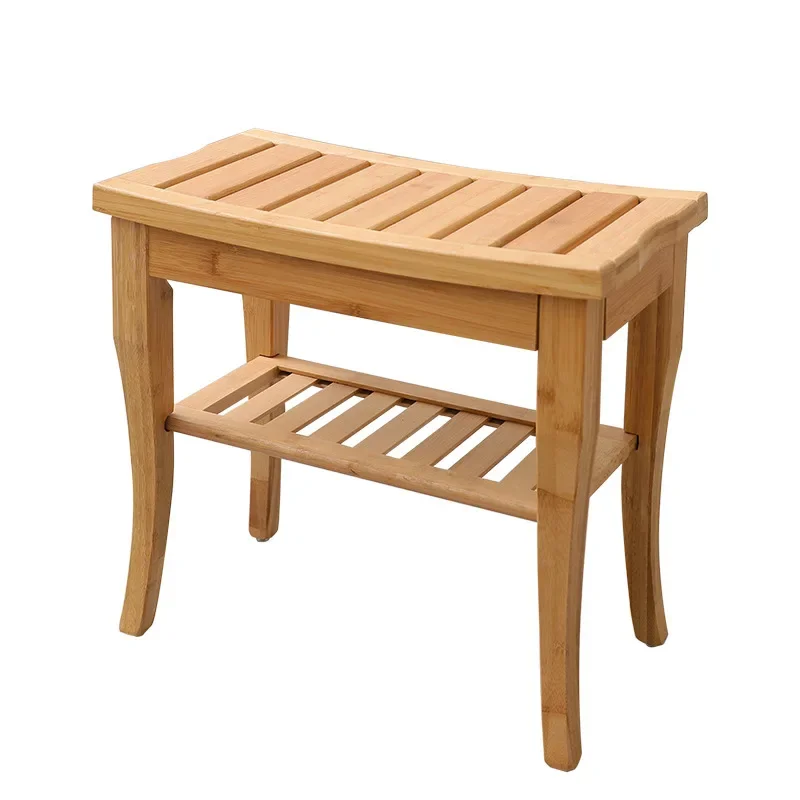 

Bamboo Bathroom Stool Solid Wood Shoe Changing Stool Bathroom Storage Rack Multifunctional Bath Stool Bench Home Living Room