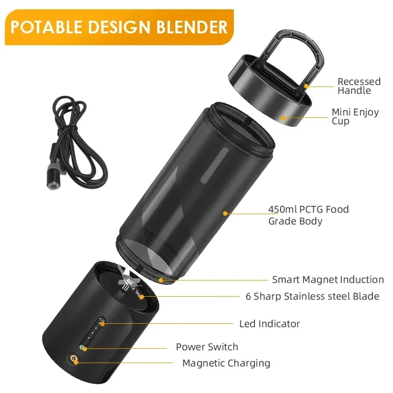 Mélangeur électrique portable sans fil Ju479, pour jus frais, milkshake, jus de fruits, nouveau