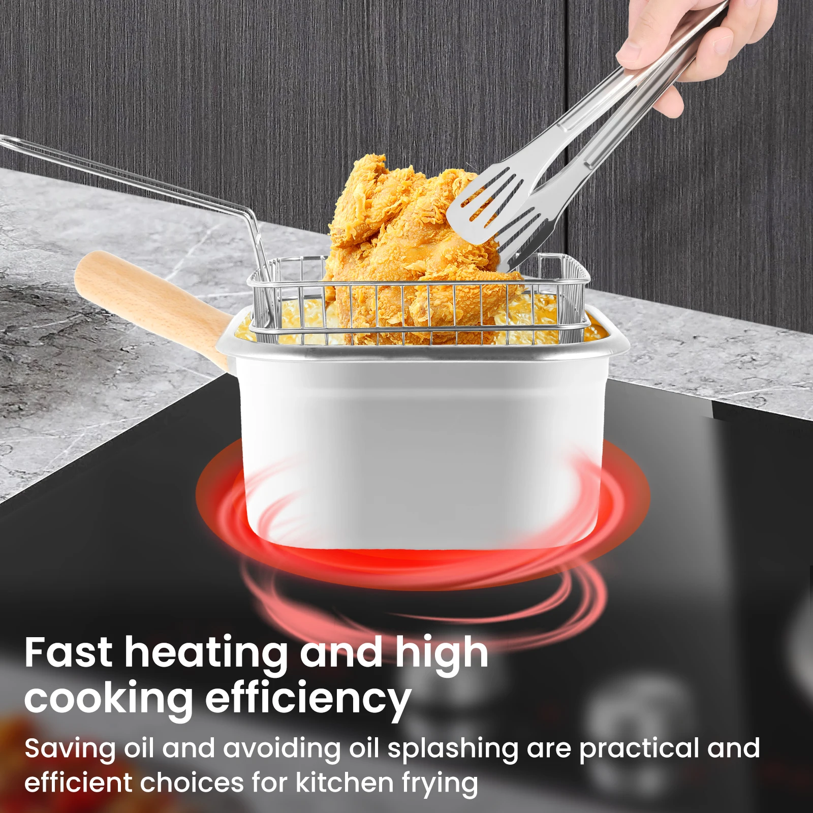 Stainless Steel Deep Fryer Pot set with Basket and Fried Mesh and Steam Rack Square Deep Frying Pot Multifunctional Cooking Pan