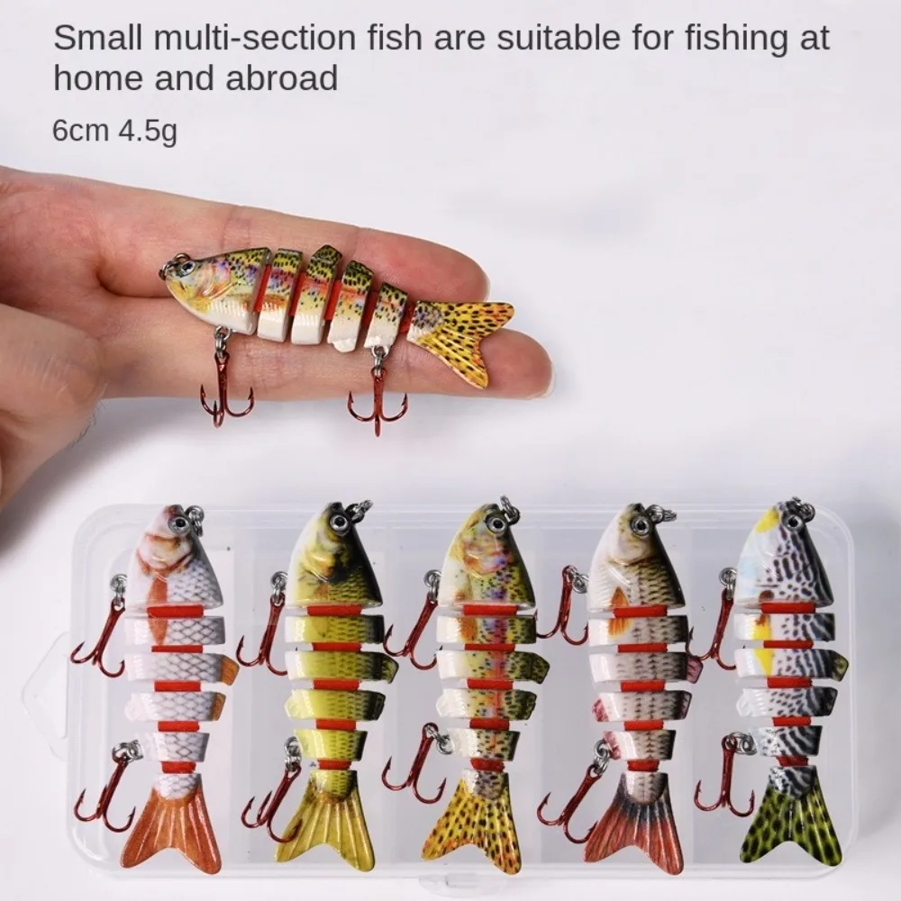 Mini mergulho profundo 6 segmento iscas de pesca baixo crankbaits 6cm 4.5g isca biônica 3d olhos 5 segmento plástico duro manivela isca de pesca