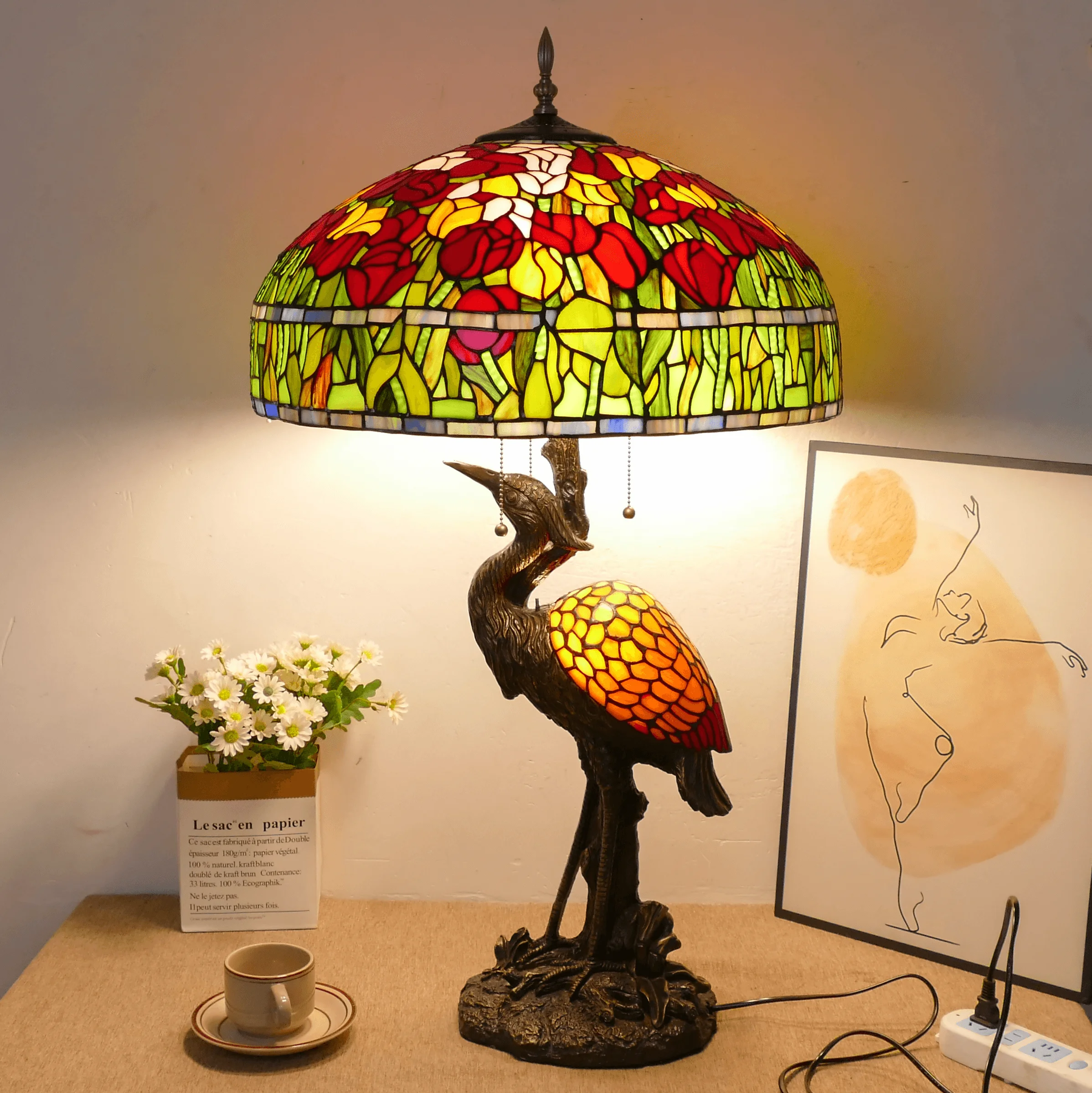 Tiffany lamp shade warm retro atmosphere 20 inch living room bedroom study hotel handmade glass  decorative table lamp