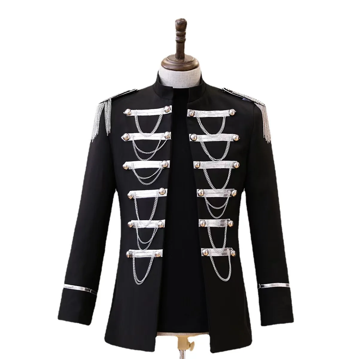 Male Personality Silver Edge Tassel Casual Suit Coat Male Singer Dance Team Stage Performance Costume Model Runway Clothing