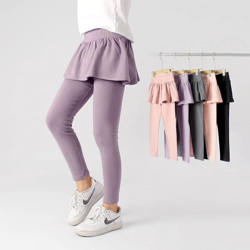 Children's Korean Style Girls Leggings Skirt Solid Color Kids Skort Pants Casual Autumn Bottoms