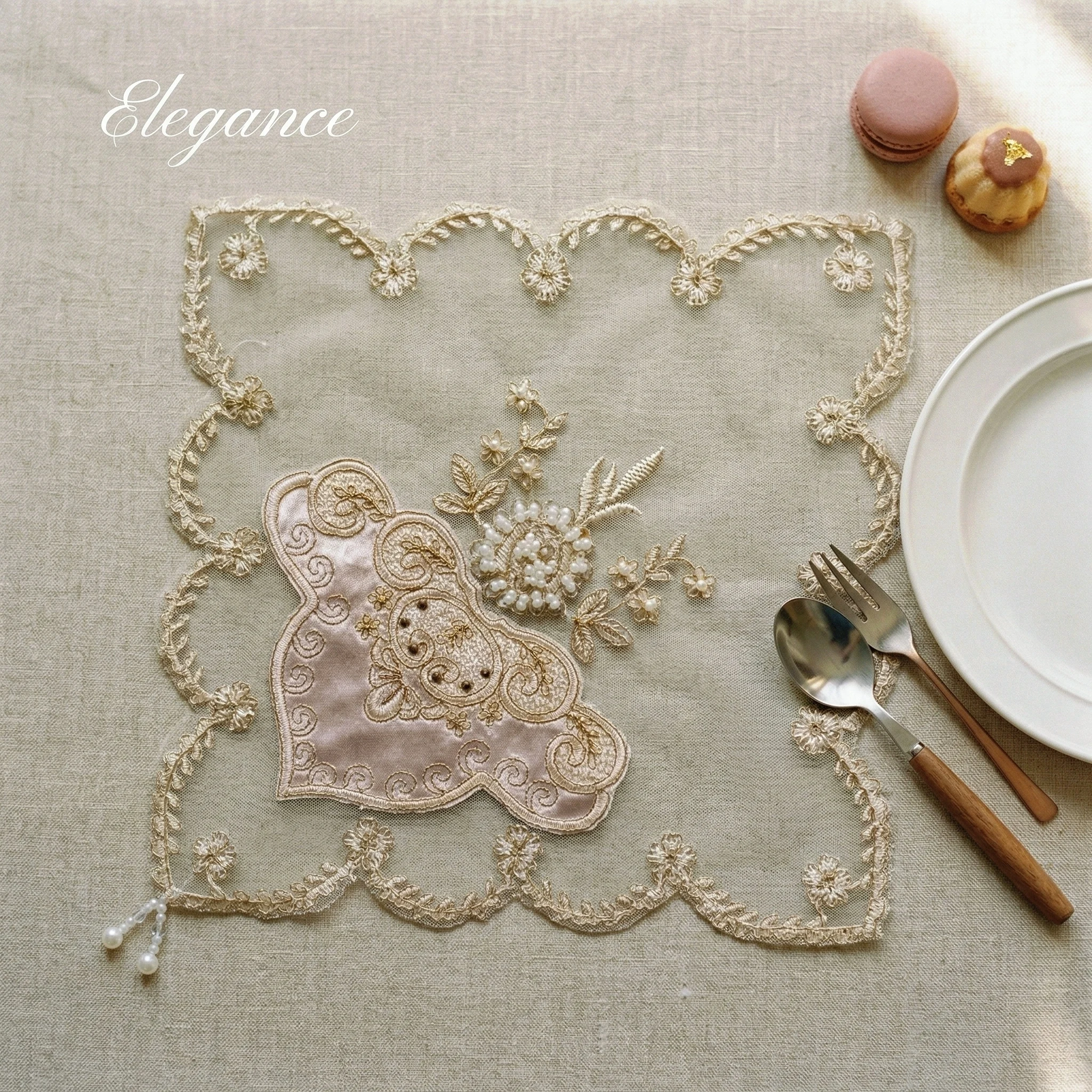 Placemats Set of 4 Pink Lace Placemats Hand-Embroidered Coasters Luxurious Wedding Napkins Table Runner Elegant Spring Decor
