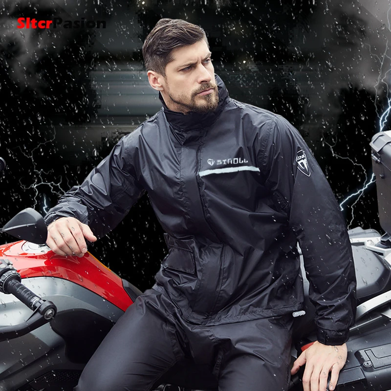 Homens capa de chuva motor split ternos de chuva reflexivo à prova dwaterproof água motocicleta jaqueta calças com boné chuva moto capa de chuva