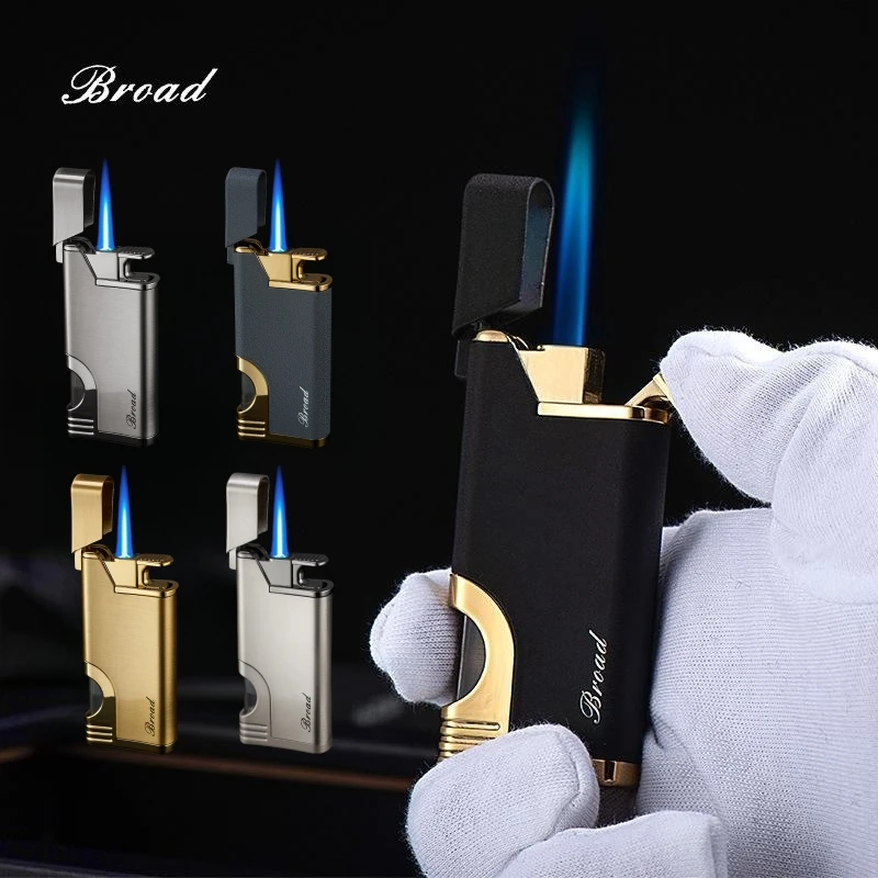 BROAD Powerful Jet Flame Metal Windproof Lighter Transparent Gas Window Press Ignition Butane Gas Smoke Accessories Men\'s Gift