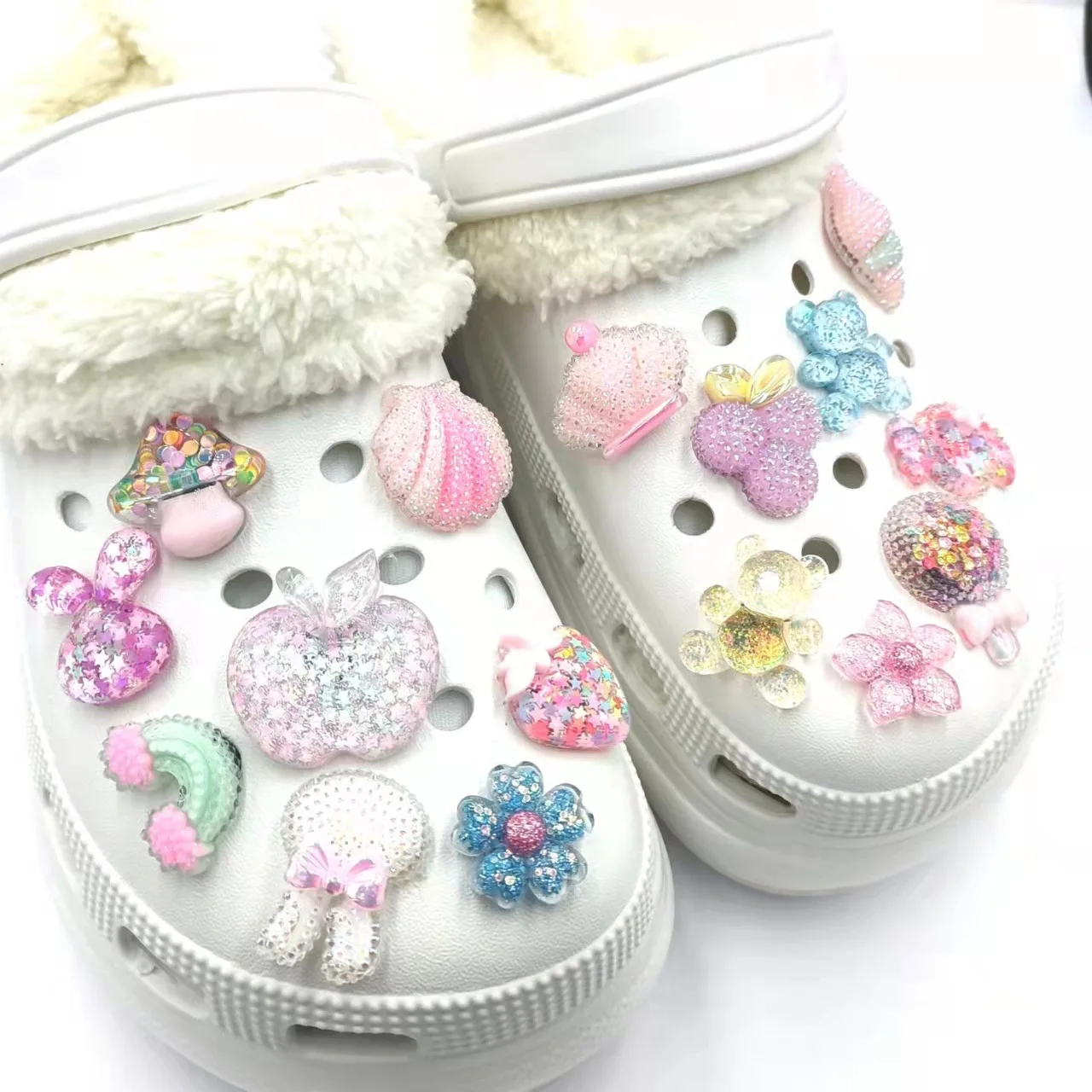 Shiny Rainbow Candy Hole Shoe Charms Decorations Cute Cartoon Resin Flower Shoes Buckle DIY 3D Hole Shoe Accessories