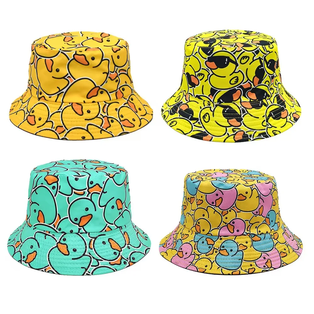 Unisex trendiger Fischerhut mit Cartoon-Entenmotiv, gelbe Ente, Sonnenhut