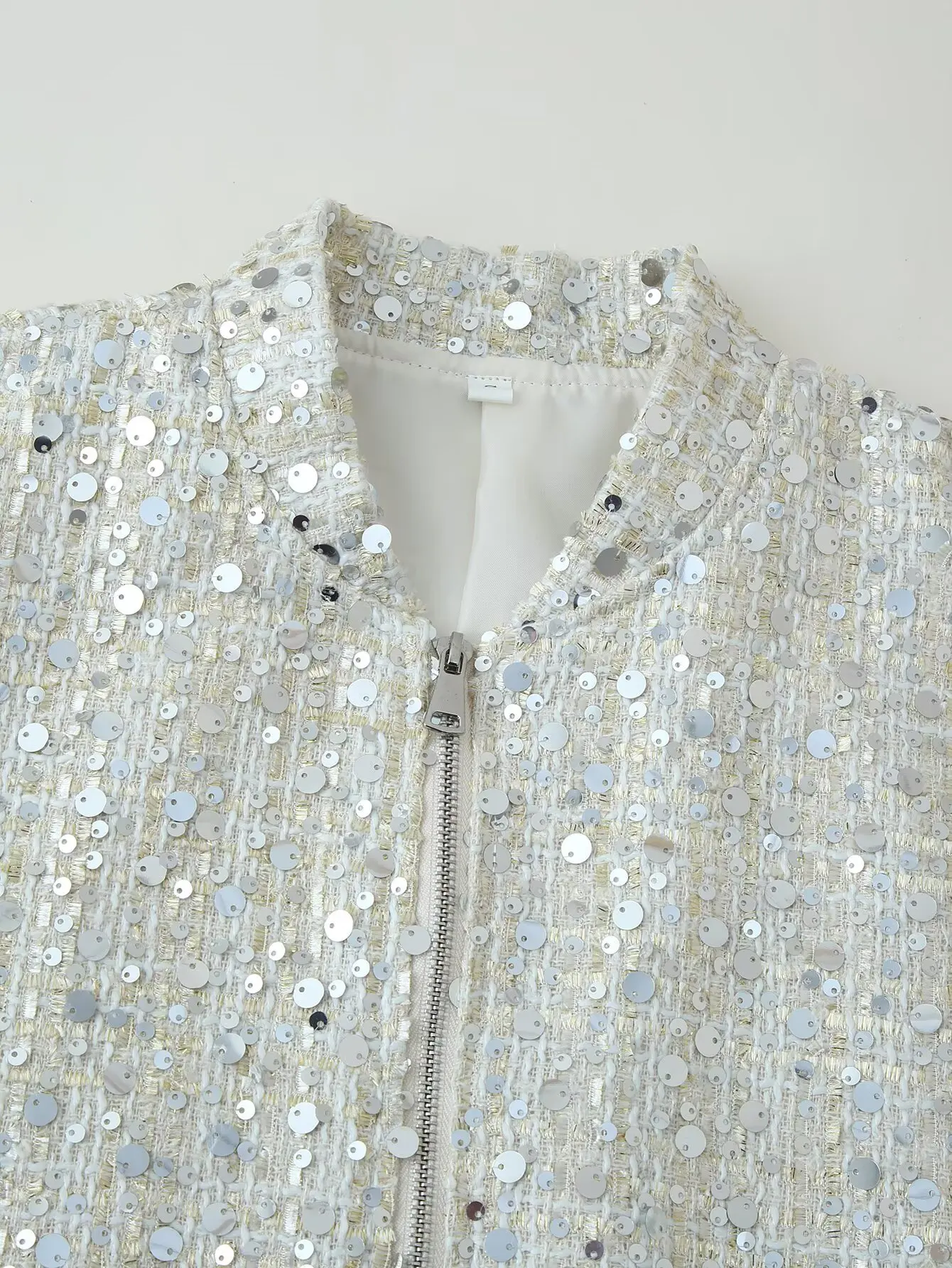 DiYiG Women 2025 Autumn New Fashion Sequin Jacket Retro Long Sleeve Chic Zipper Joker Crewneck Jacket Outerwear Mujer