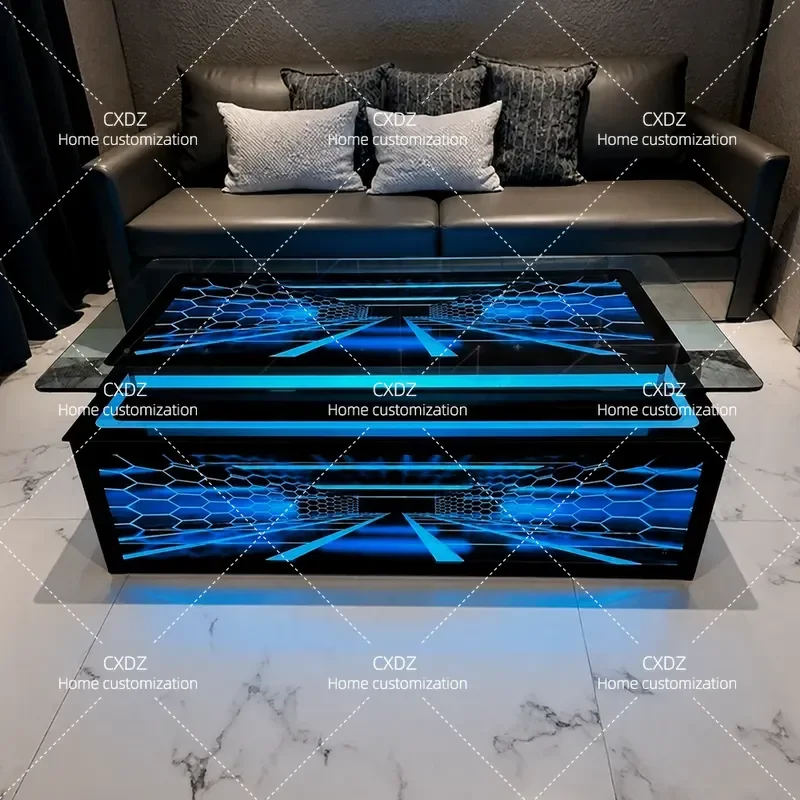 Luminous Marble Coffee Table for Club Bar Karaoke Room Rock Slab Side Table with LED Light Modern Design for Lounge Sofa