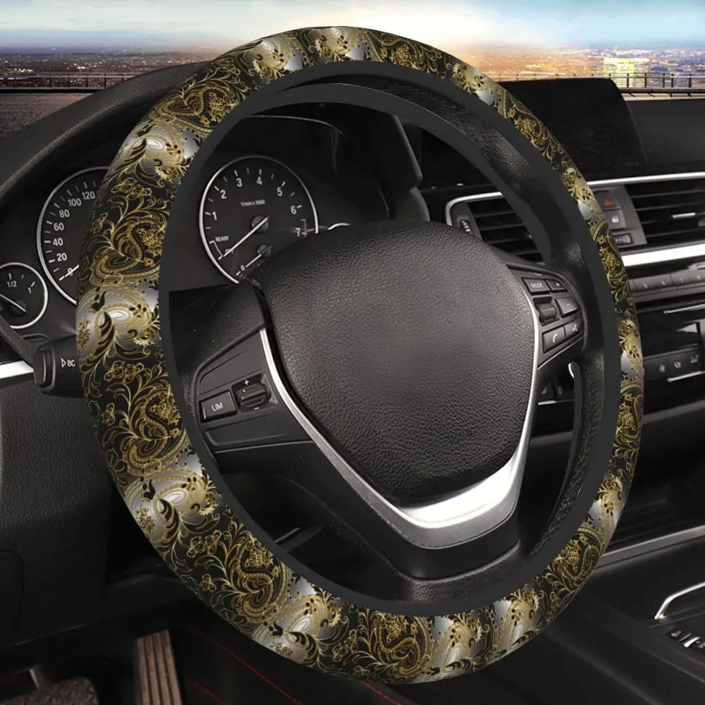 Paisley Car Steering Wheel Cover Anti Fouling and Anti Slip Protective Cover 14.5-15 Inches Women's Pink Car Accessories