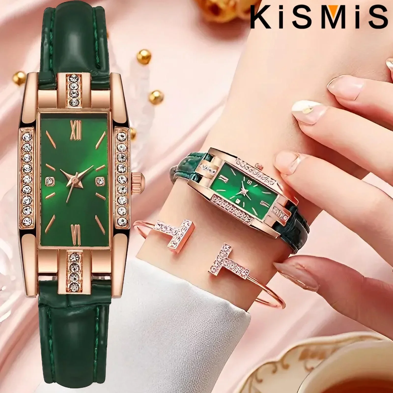 Women Quartz Watch Baroque Rhinestone Rectangle Analog Wristwatch Gift for Mom or Her Stylish Timepiece