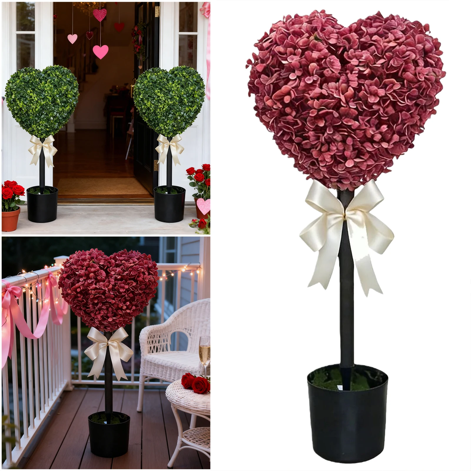 

Искусственное дерево-топиарий в форме сердца из искусственного боксуса с горшком и бантом, 29,5 дюймов, для свадьбы, дня рождения, Дня святого Валентина, годовщины