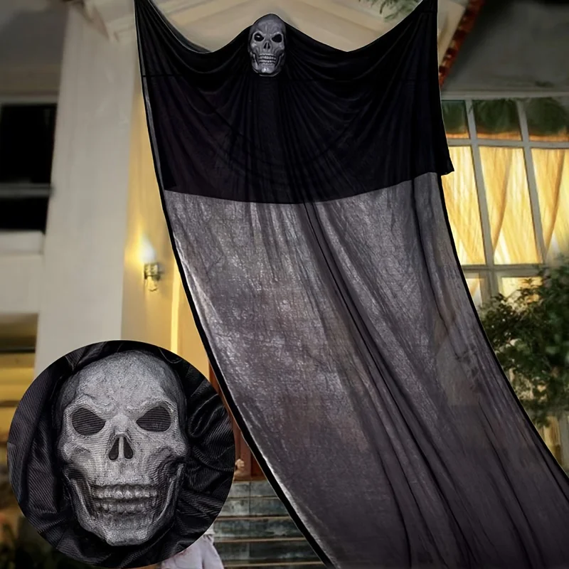 Decorazioni di Halloween: grande fantasma sospeso, maschera con teschio, ciondolo porta fantasma, grande fantasma di garza terrificante, centro commerciale all'aperto