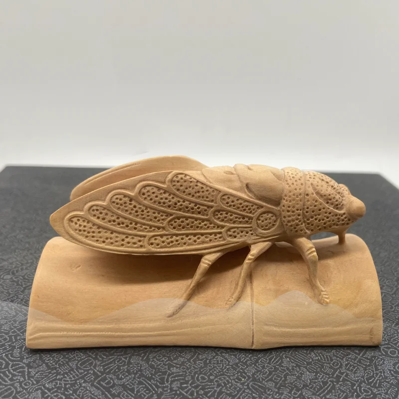 

XS619- 9CM Pretty Cicada Boxwood Sculpture Animal Statue Feng Shui Wood Carving Collection Ornaments