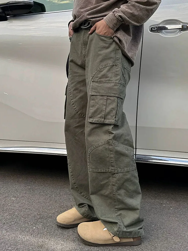 الخريف الشتاء Fce اصطف طويل القامة الرجال فضفاض مستقيم الساق الجينز الرجعية عمال السراويل السراويل القطنية غير رسمية للمراهقين #3