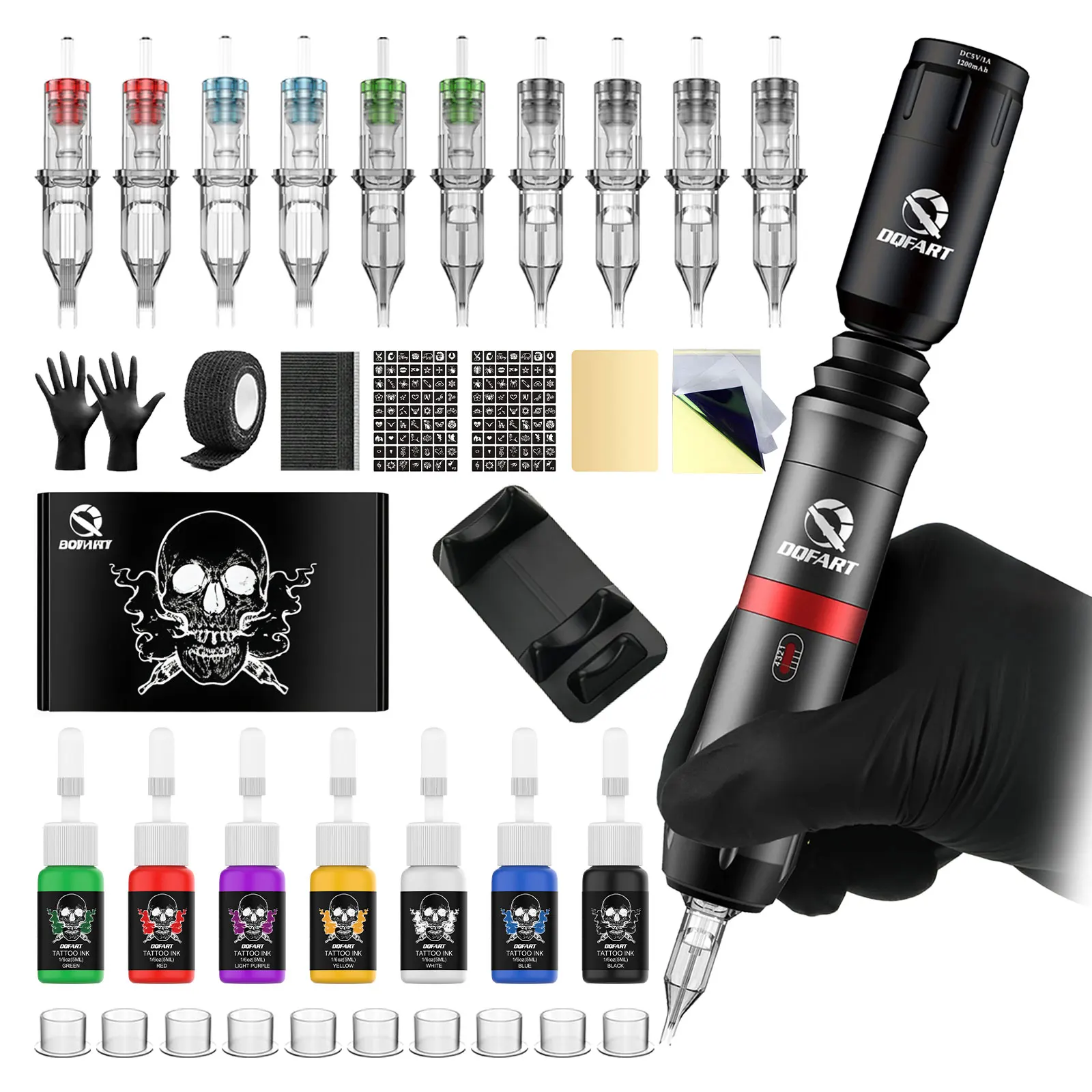 

DQFART Wireless Tattoo Gun Kit, Tattoo Kit, Including 7 Tattoo Inks, 10 Tattoo Needles, Suitable For Beginners And Artists
