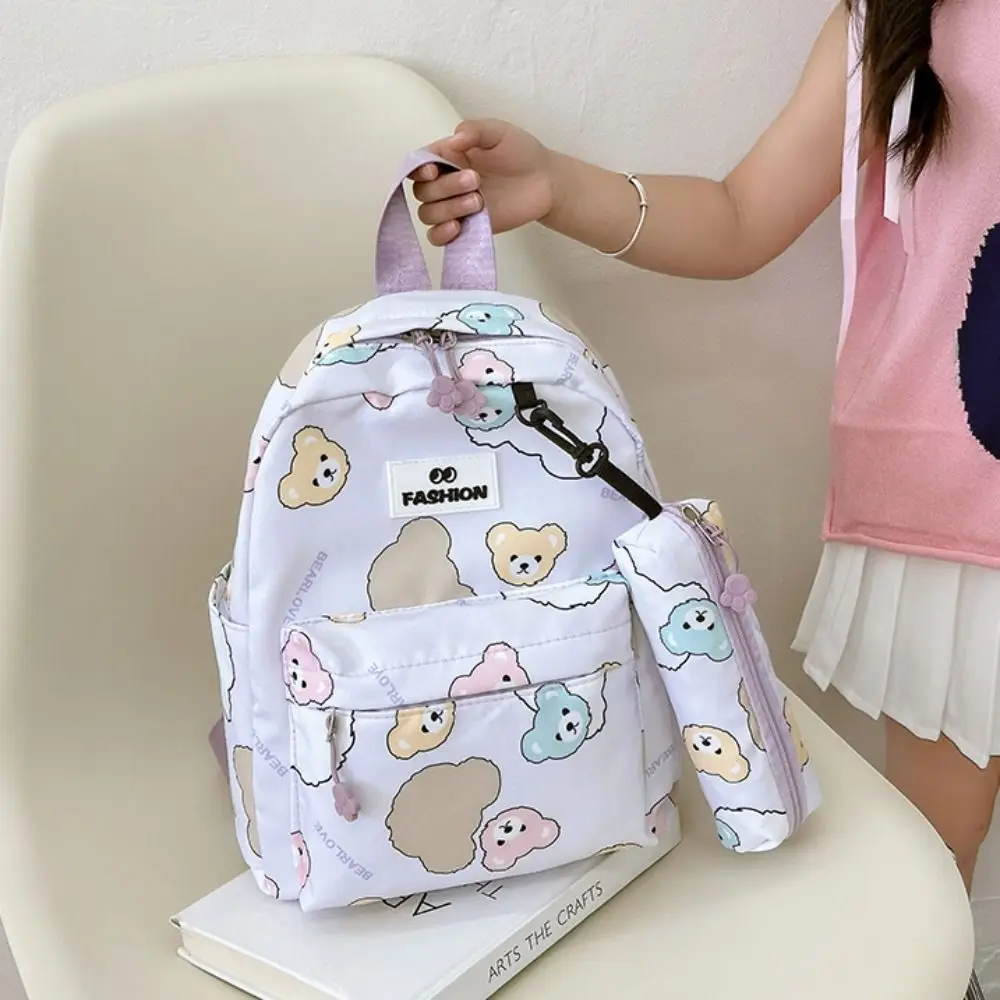 Bolso con colgante de oso para niños, mochila de nailon de gran capacidad, bolso de hombro de dibujos animados, bolso de viaje, bolso escolar para estudiantes