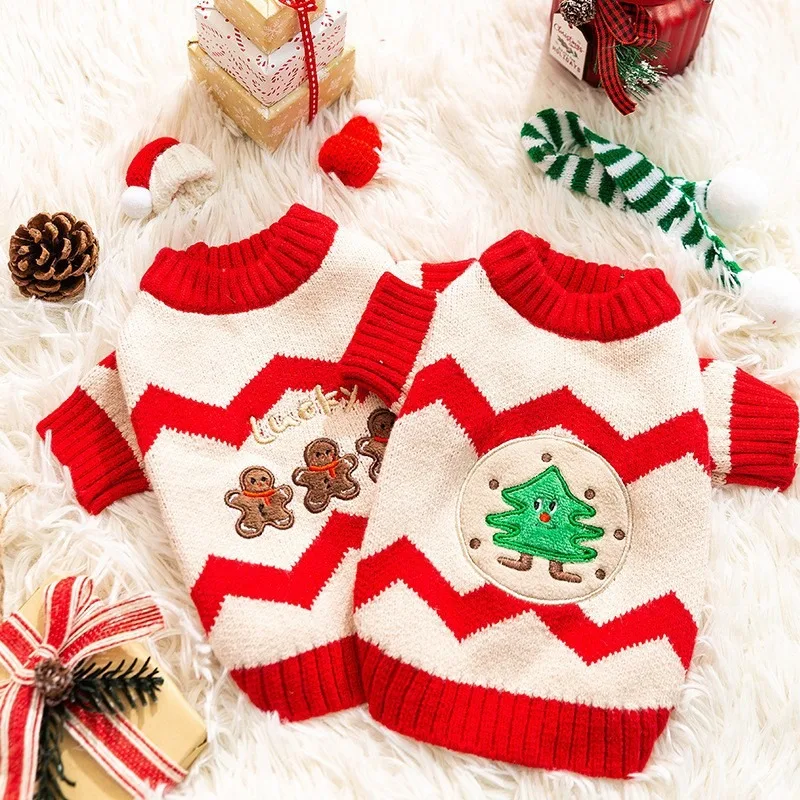 Cute Snowman Dog Clothes Wave Jacquard Knit Sweater Christmas Pet Sweater Thickened Warm Puppy Pullover Pet Supplies