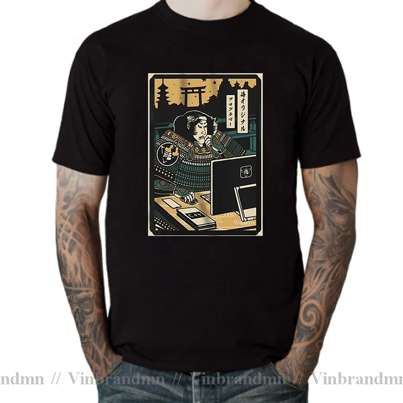 Programmer Samurai Warrior As Computer Programmer Funny Black T-Shirt Men Cotton O-neck Tshirt Funny Tees Harajuku Tops