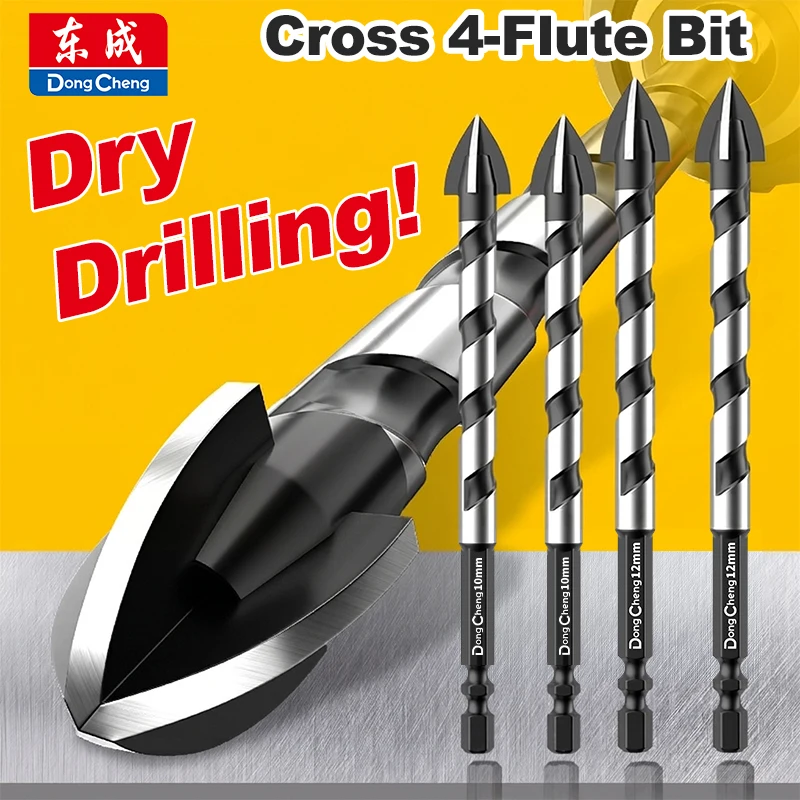 Ceramic Drill Bit 4 Flute Tungsten Carbide Cross Tip Porcelain Tile Drill Bit 1/4 Hex Shank Dry Drilling 3 4 5 6 8 10 12mm Set