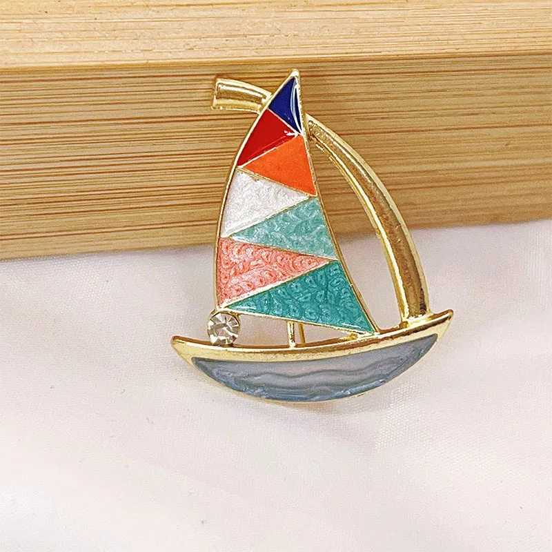 Vintage Enamel Sailboat Brooch For Women Unisex Creative Colorful Dripping Oil Boat Brooches Clothing Accessories Jewelry Gifts