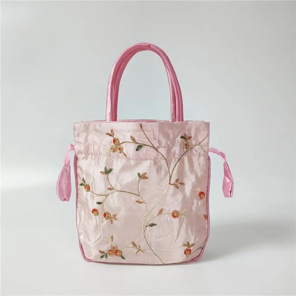 Elegante bestickte Blumen-Damen-Blumen-Handtaschen, handgefertigt, Ethno-Stil, kleine Eimertasche, Top-Griff, Geldbörse, Kordelzug, Damen – Detail 2
