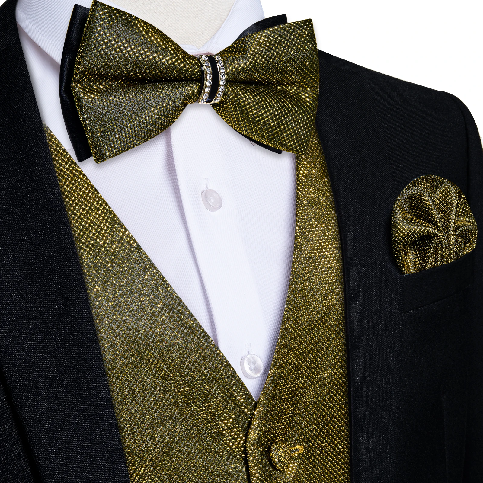 Sequins Suit Vest for Nightclub Prom Party Men's Luxury Tuxedo Waistcoat Bow Tie Handkerchief Cufflinks Wedding Groom Custome