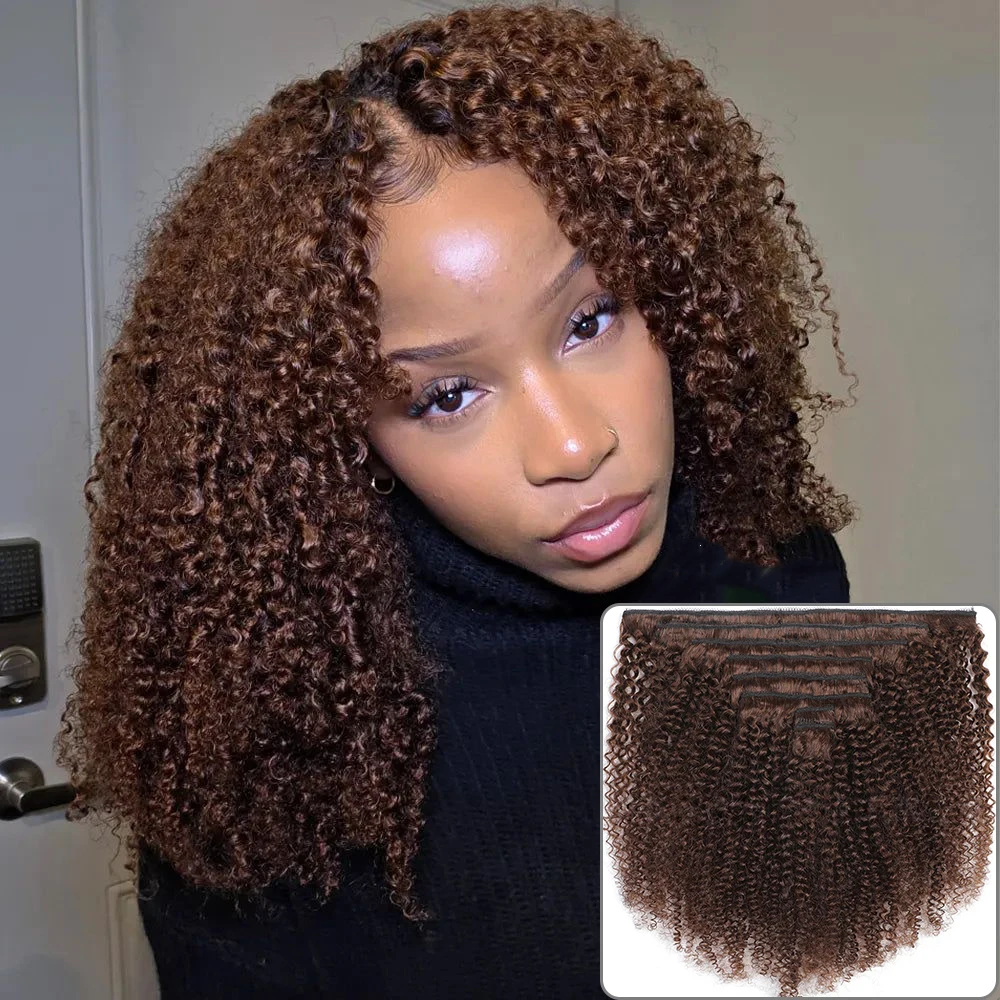 

2#4# Afro Kinky curly Clip In Human Hair Extensions 8pcs/set 120g Double Weft Clip Ins Extension Brazilian Hair
