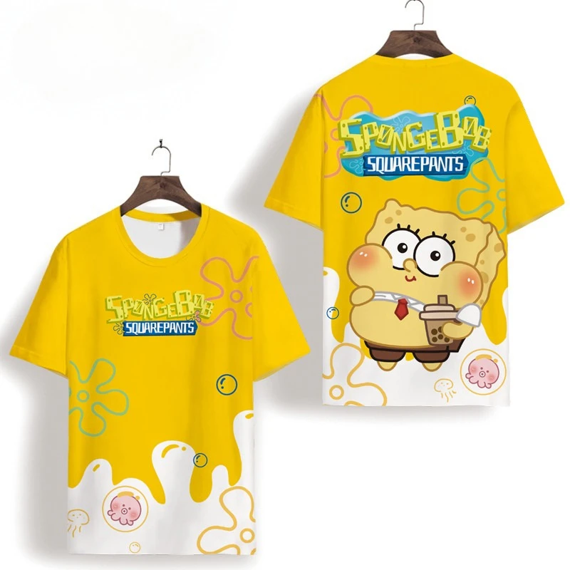 2026 New Short Sleeved T-shirt for Children SpongeBob SquarePants, Big Star Anime 3D Pain Clothes, Couple's Big Size Plus Fat
