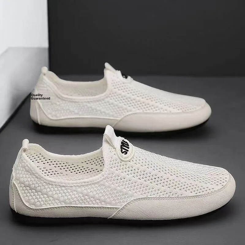 

Men's Summer New Hollow out Mesh Breathable Thin Driving Sport Casual Beans Trendy Shoes Slip-On Leisure Rabbit Fur Lined Shoes