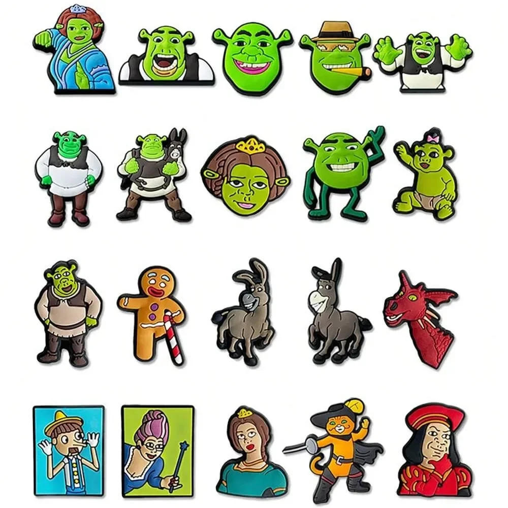 10/20pcs Cute Shrek Shoe Charms Set For Clogs Bag Bubble Slides Sandals, PVC Shoe Decorations Beach Bag Accessories