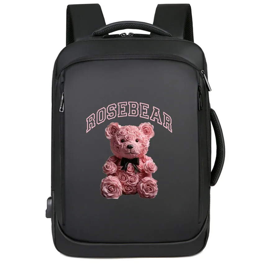 

Женский рюкзак для ноутбука, женский школьный рюкзак, дорожная сумка, модный рюкзак с рисунком Rosebear для девочек, рюкзак с зарядкой через USB