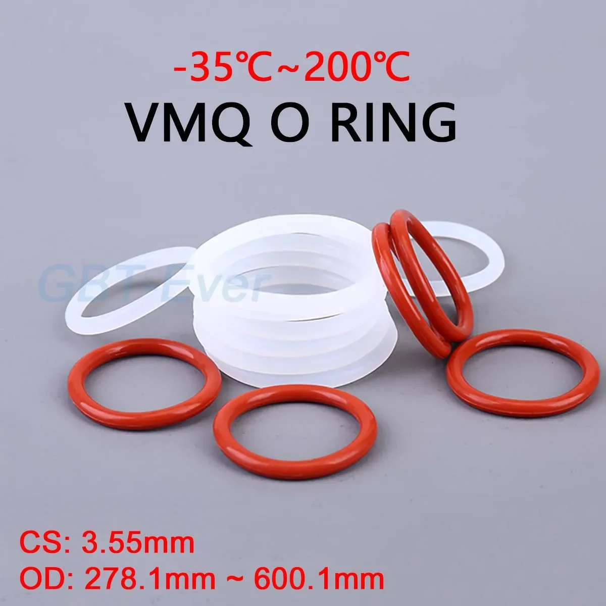 

VMQ Red/White Silicone O-Ring Gasket CS 3.55mm Silicon O Ring Food Grade Sealing Ring OD 278.1mm ~ 600.1mm Waterproof &Insulated