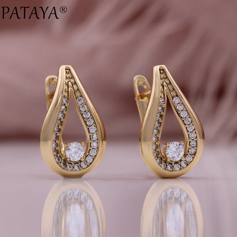 PATAYA Hot Fashion Champagne Gold Color Jewelry Sets Glossy Rings Earrings For Women High Quality Ethnic Wedding Jewelry Set