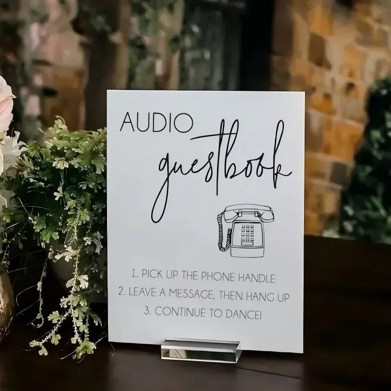 Audio Guestbook Pick Up The Phone Leave A Message For The Newlyweds Clear Glass Look Acrylic Wedding Sign Guest Book