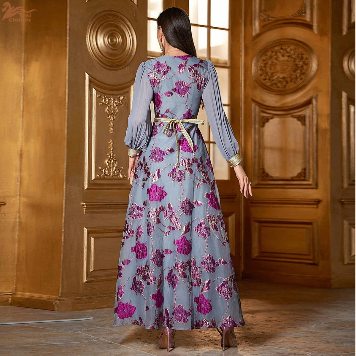Luxury Arabic Floral Embroidered Muslim Party Evening Dress for Women Elegant Dubai  Abaya Islamic Travel Outfit Turkey Kaftan