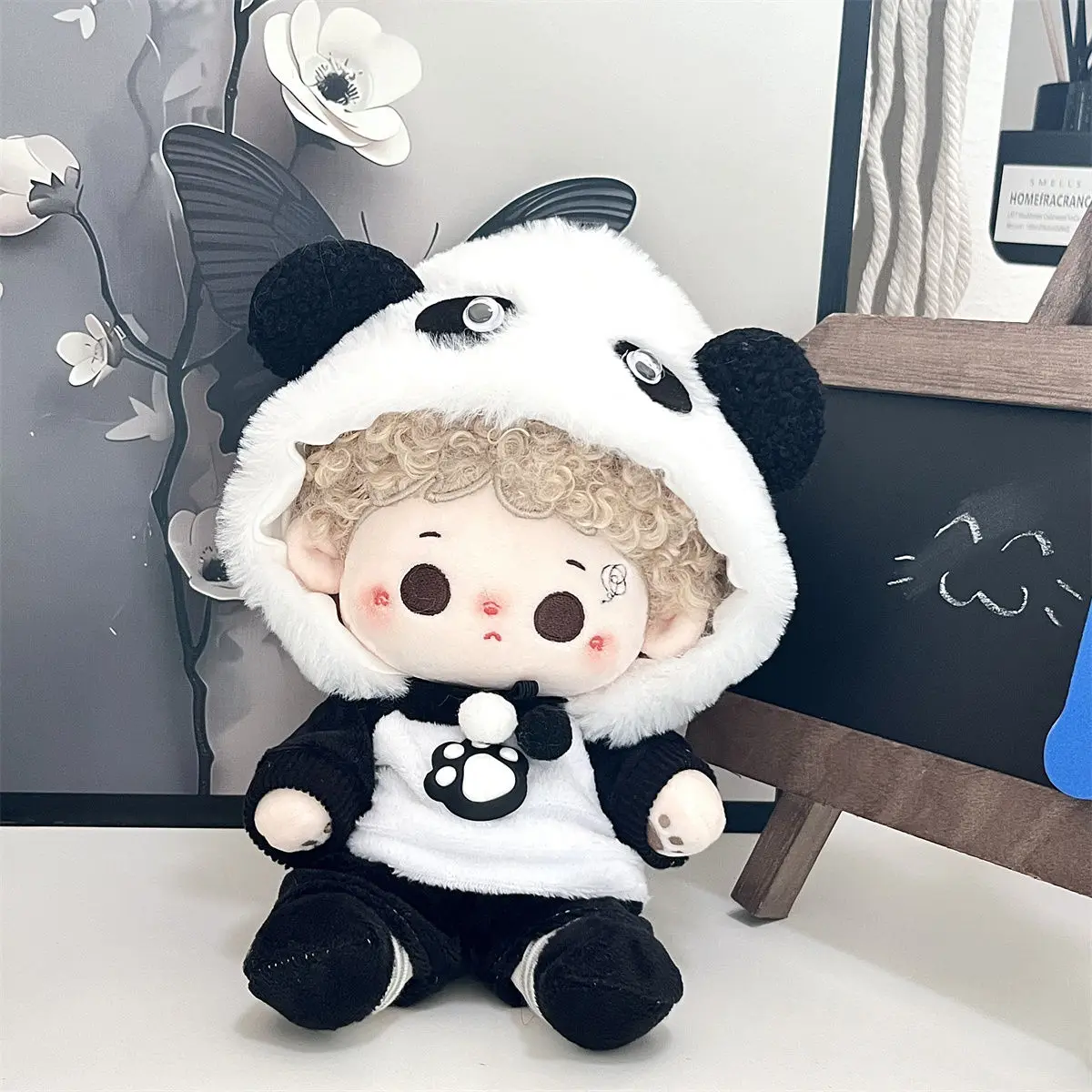 【 판다 자이 자이 】20cm 면 인형 의류 세트, 어린이를 위한 흑백 판다 봉제 인형 드레스업