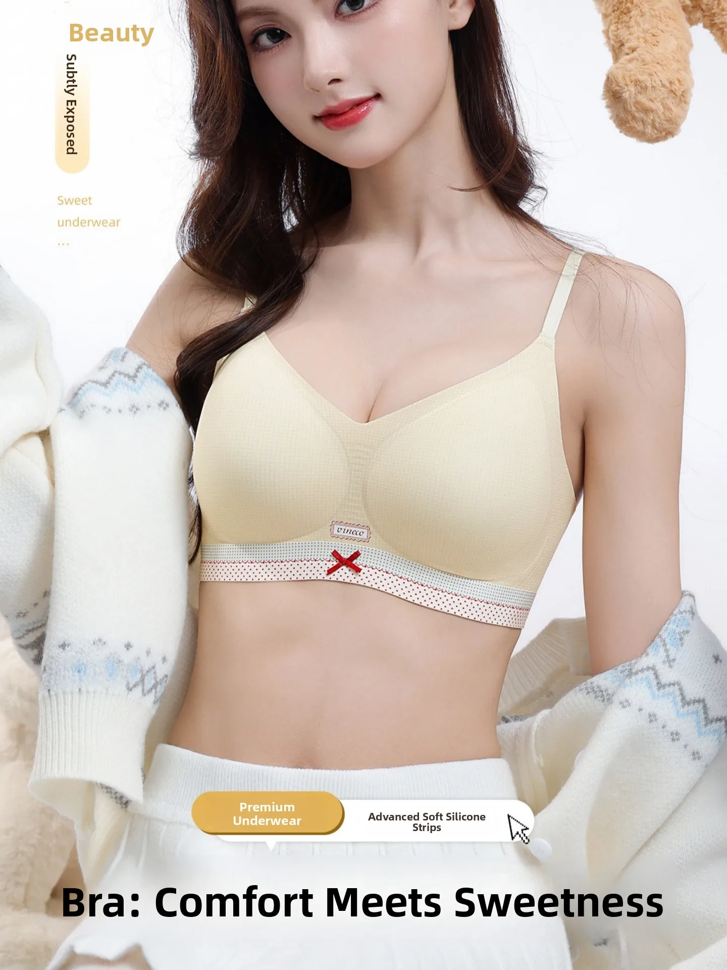 KUCLUT Comfortable Adjustable Thin Seamless No Steel Ring Anti-Sagging Student Bra Large Chest Appears Small Gathered