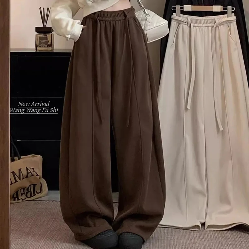 

Korean Casual Sports Pants Women High Waisted Drawstring Harajuku Y2K Trousers Loose Hiphop Jazz Lazy Fashion Wide Leg Pants