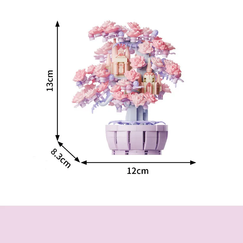 Architettura creativa Paesaggio esterno Casa sull'albero Mini blocco Fiore di ciliegio Casa sull'albero Costruzione di mattoni Giocattolo da costruzione per regalo